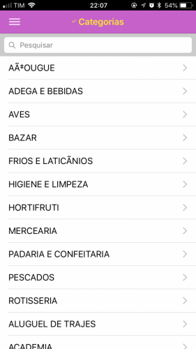 Lista de categorias